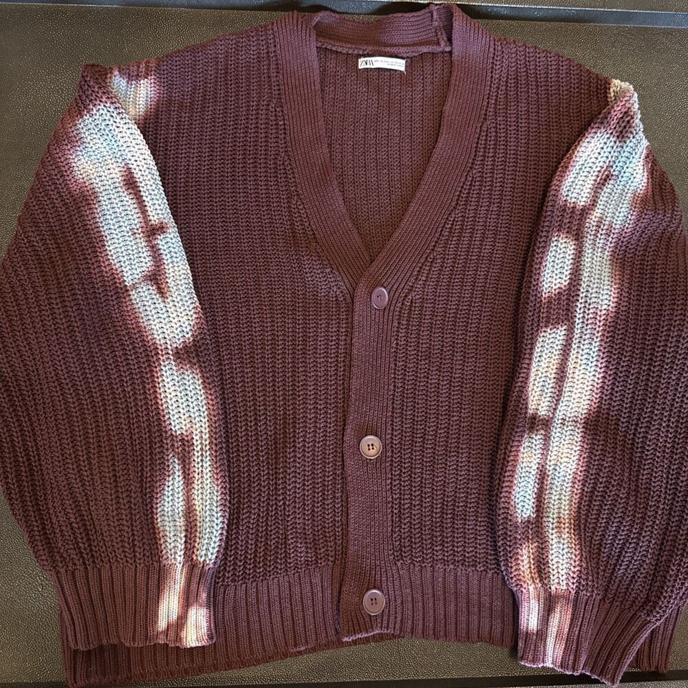 Zara Ribbed Maroon Cardigan With Tiedye Details Size Large To XL